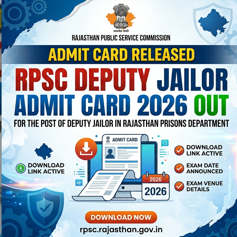 RPSC Deputy Jailor admit card 2026 Out